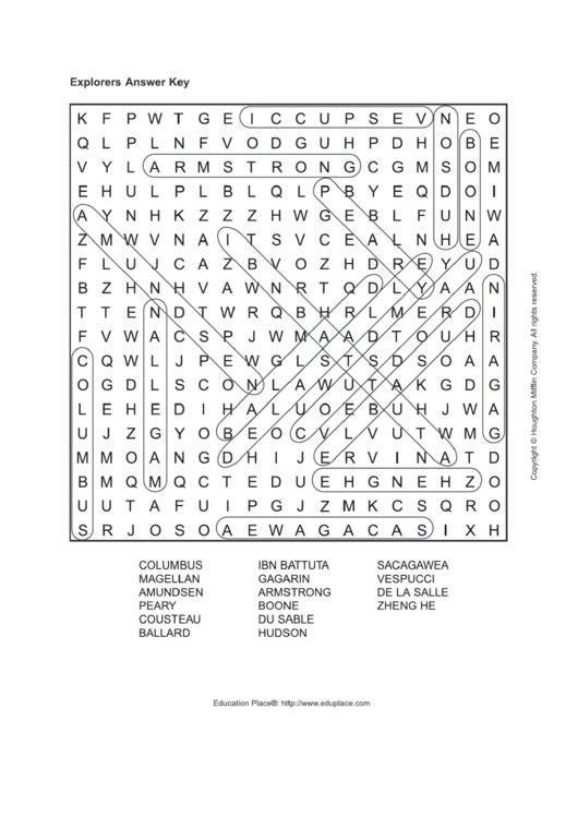 Explorers Word Search Puzzle Worksheet With Answers Printable pdf