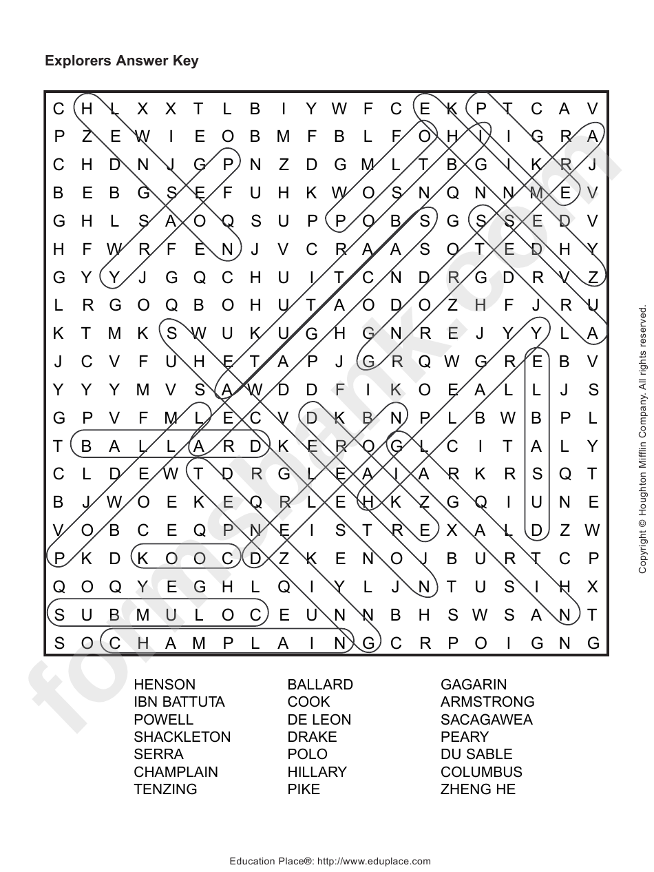 Explorers Word Search Puzzle With Answers