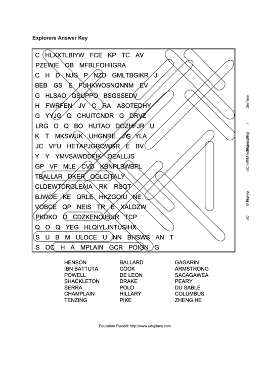 Explorers Word Search Puzzle With Answers Printable pdf