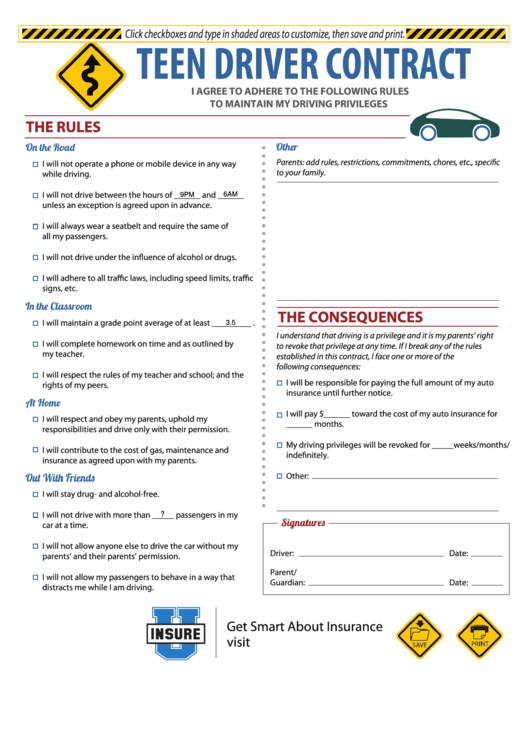 Teen Driver Contract Template
