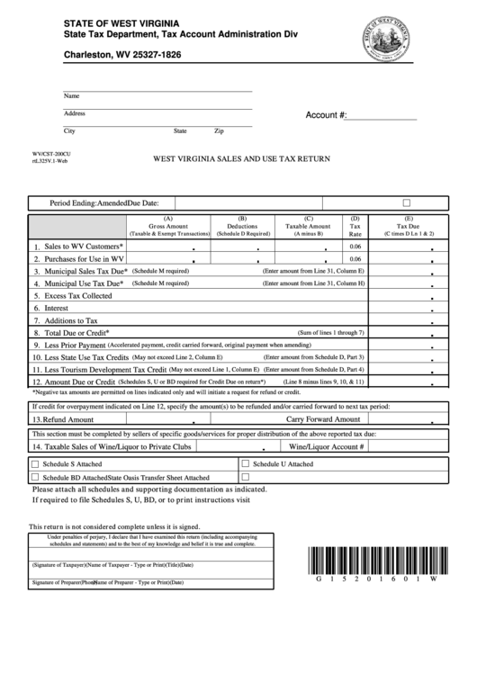 Form Cst-200cu - West Virginia Sales And Use Tax Return Printable pdf