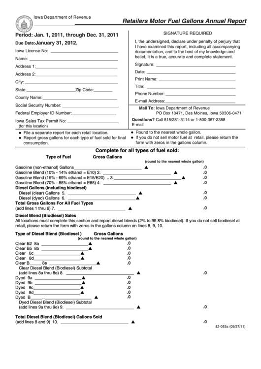 Form 82-053 - Retailers Motor Fuel Gallons Annual Report - 2011 Printable pdf