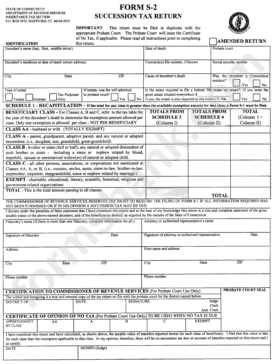 Form S-2 - Succession Tax Return