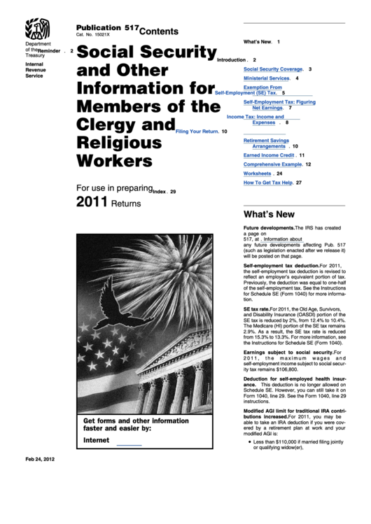 Publication 517 - Social Security And Other Information For Members Of The Clergy And Religious Workers - 2011 Printable pdf