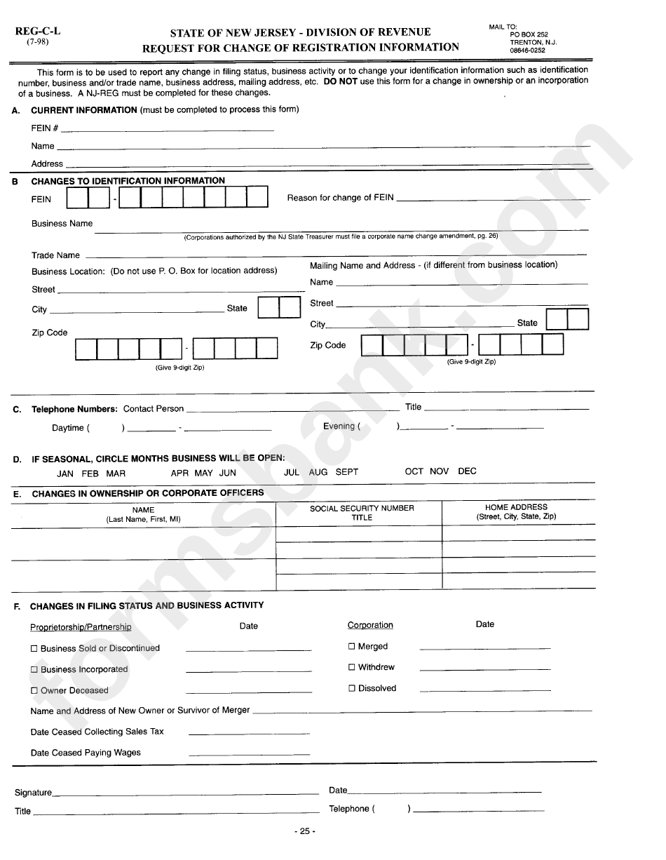 Form Reg-C-L - Request For Change Of Registration Information