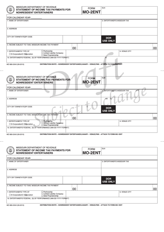 Form Mo-2ent Draft - Statement Of Income Tax Payments For Nonresident Entertainers - 2010 Printable pdf