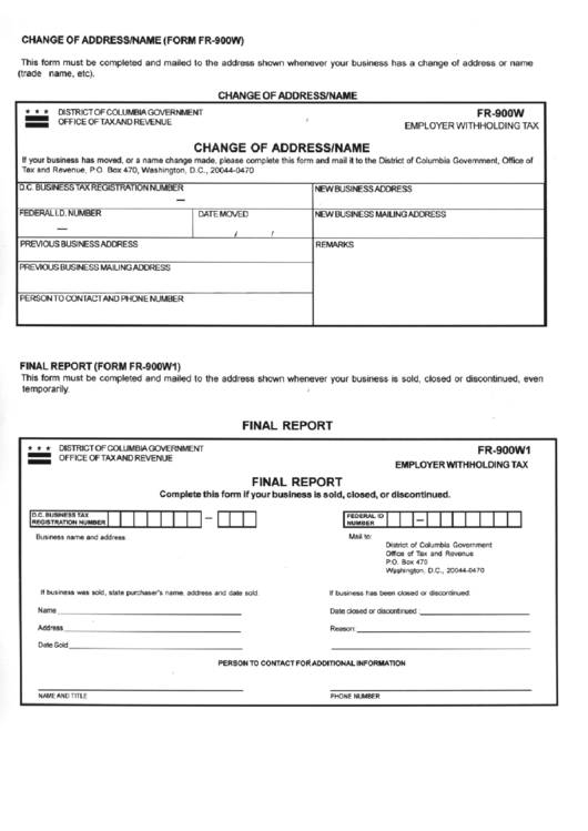 Form Fr-900w - Change Of Address/name Printable pdf