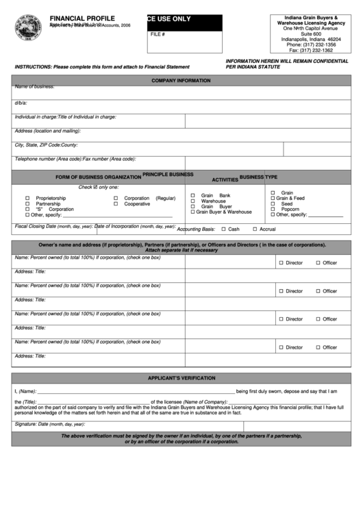 Fillable State Form 1349 - Financial Profile - 2010 Printable pdf