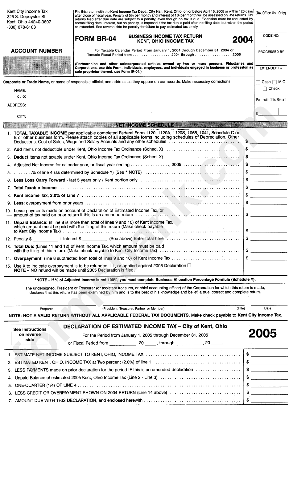 Form Br-04 - Business Income Tax Return - 2004