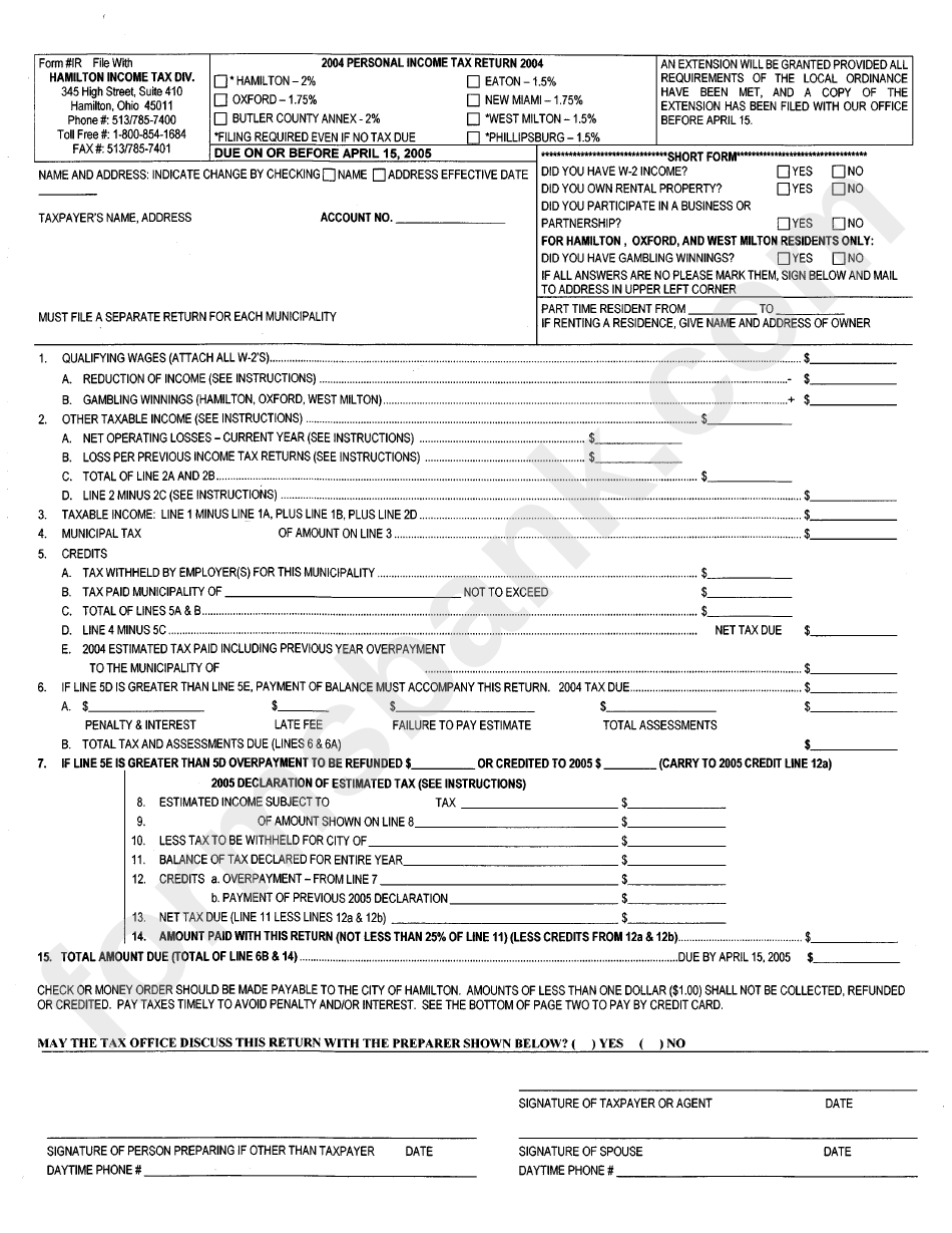 Form R - Personal Income Tax Return - 2004