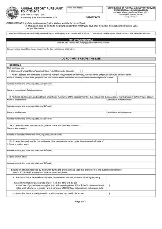 Fillable State Form 45279 - Annual Report Pursuant Printable pdf