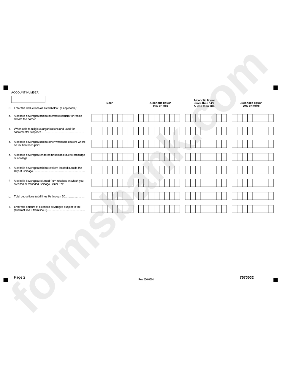 Form 7573 - Liquor Tax Form (Site Schedule) - Chicago Department Of Revenue