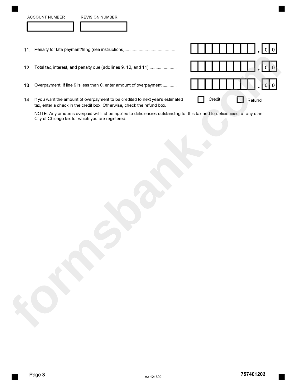 Form 7574 - Gas Use Tax - Chicago Department Of Revenue