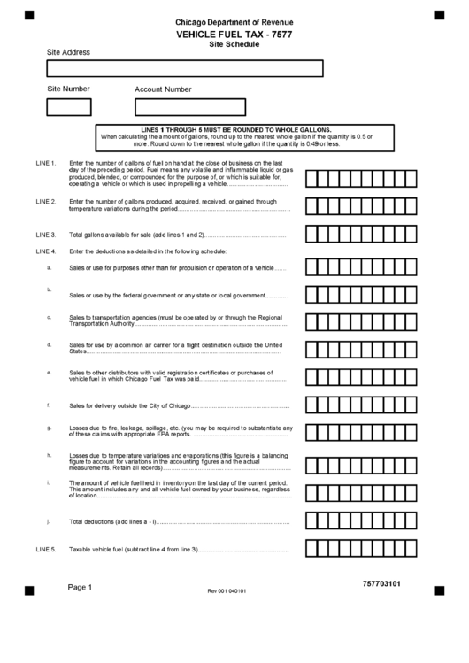 Form 7577 - Vehicle Fuel Tax - Chicago Department Of Revenue Printable pdf