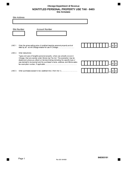 Form 8403 - Nontitled Personal Property Use Tax (Site Schedule) - Chicago Department Of Revenue Printable pdf