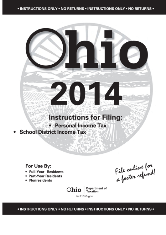 Instructions For Filing: Personal & School District Income Tax - Department Of Taxation State Of Ohio - 2014 Printable pdf