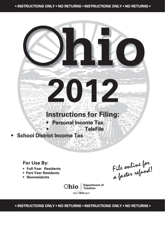 Instructions For Filing: Personal & School District Income Tax & Telefile - Department Of Taxation State Of Ohio - 2012 Printable pdf