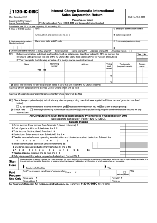 Fillable Form 1120-Ic-Disc - Interest Charge Domestic International Sales Corporation Return Printable pdf