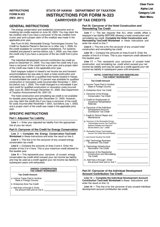 Instructions For Form N323 Department Of Taxation State Of Hawaii printable pdf download