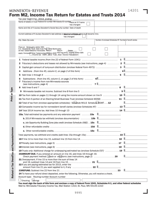 Fillable Form M2 - Income Tax Return For Estates And Trusts - 2014 Printable pdf