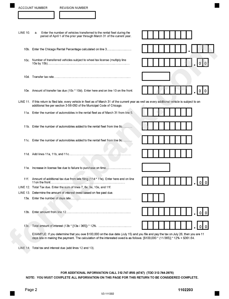Form Bc11 - Wheel Tax (Car Rental Industry) - Chicago Department Of Revenue