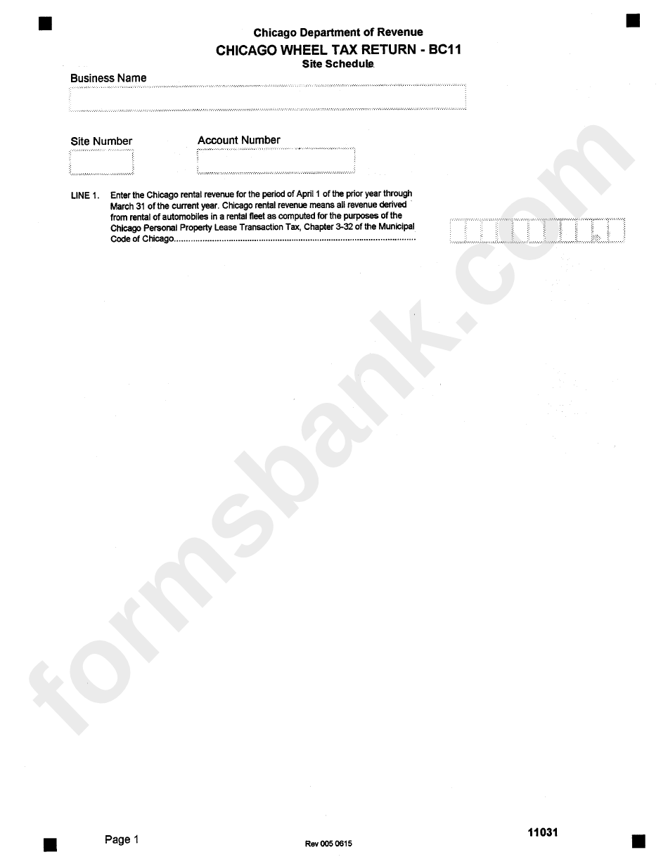 Form Bc11 - Wheel Tax Return (Site Schedule) - Chicago Department Of Revenue