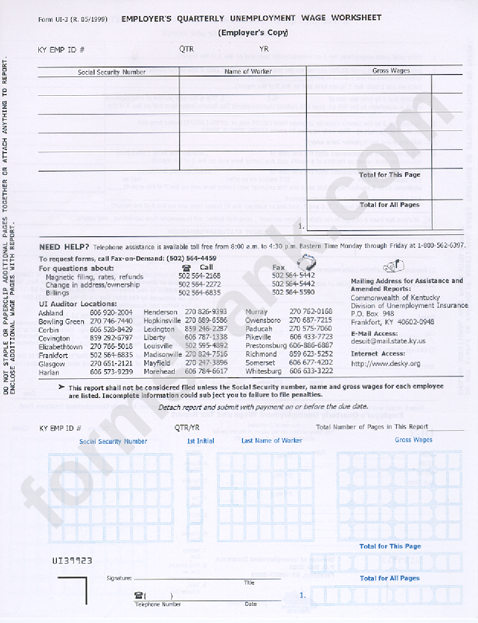 Printable Kentucky Ui 3 Form Printable Forms Free Online
