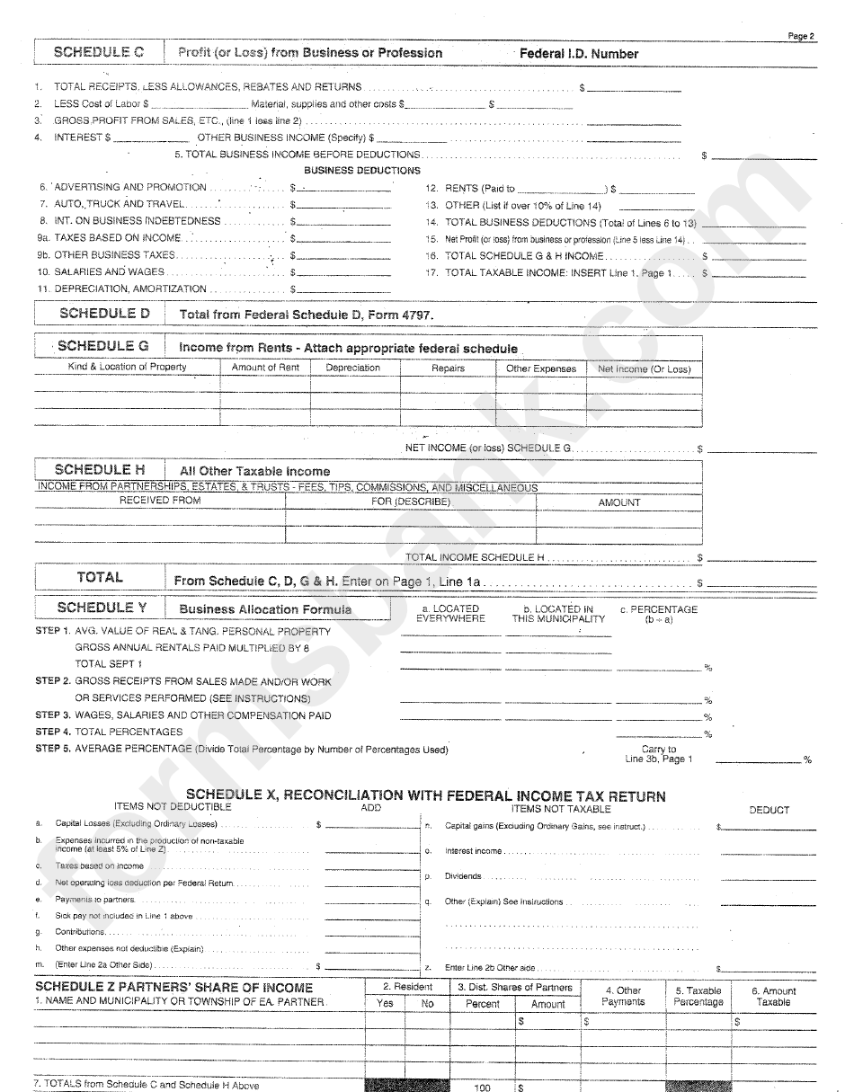 Form Br - Income Tax Return - Village Of Elmwood Place