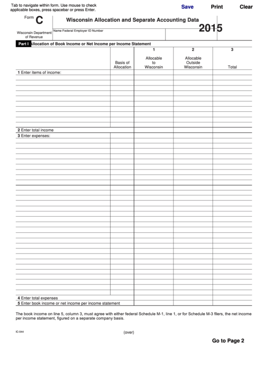 Fillable Form C - Wisconsin Allocation And Separate Accounting Data - 2015 Printable pdf