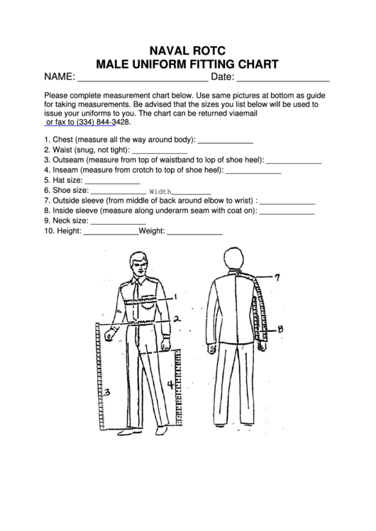 Fillable Naval Rotc Male Uniform Fitting Chart Printable pdf
