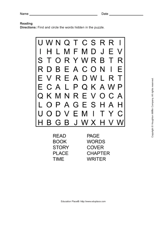 Reading Word Search Puzzle Template Printable pdf
