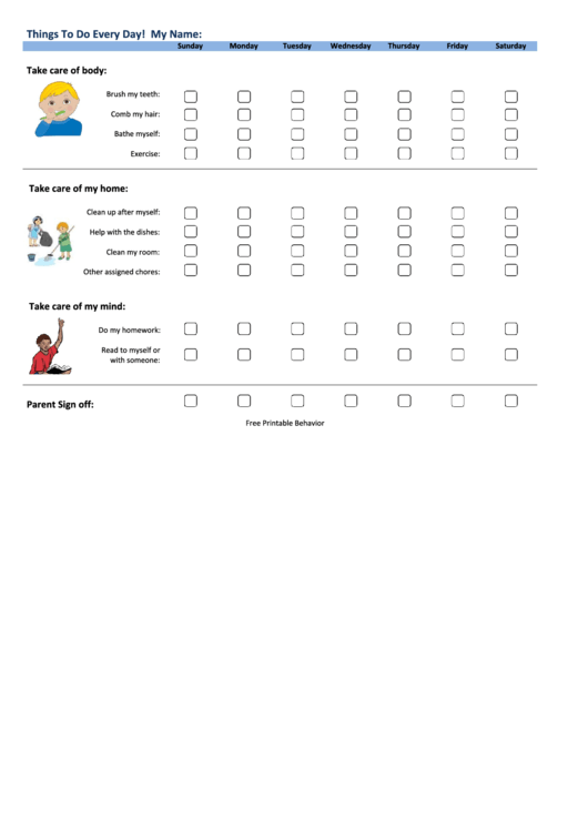 Weekly Behavior Chart For Child Printable pdf