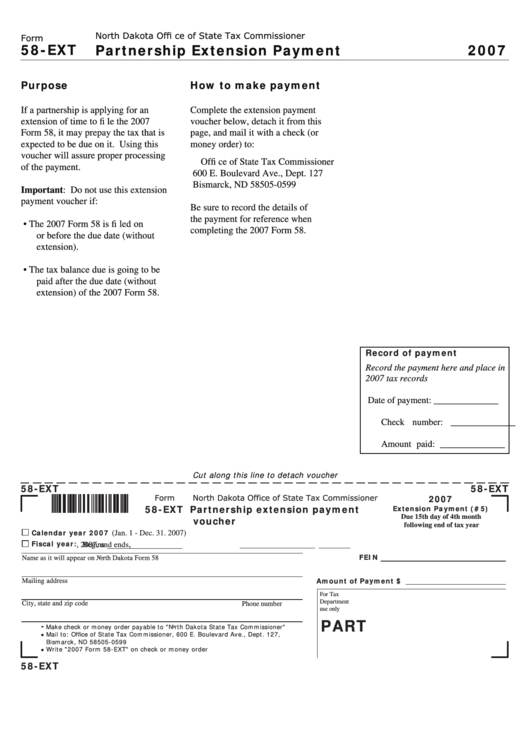 Form 58-Ext - Partnership Extension Payment - 2007 Printable pdf