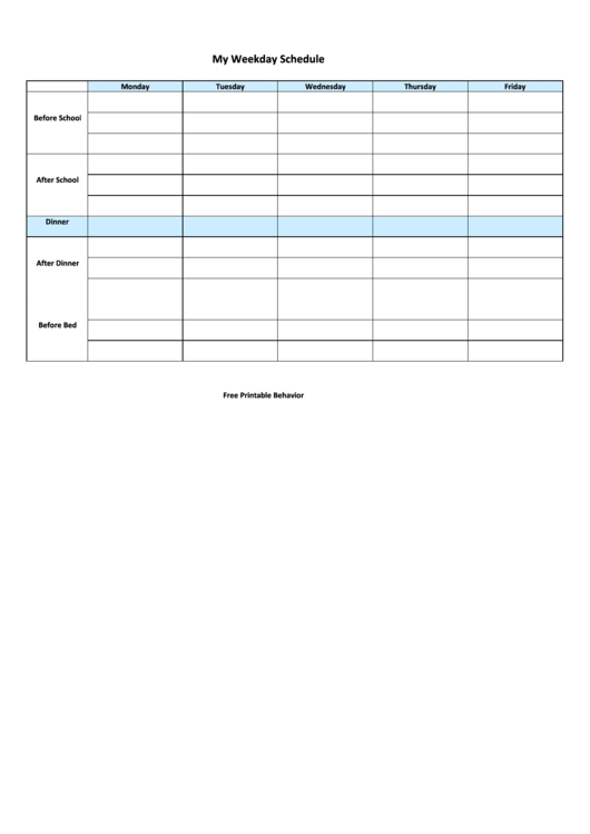 My Weekday Schedule Weekly Behavior Chart Printable pdf