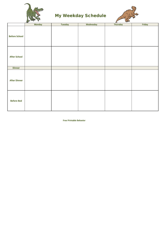 Fillable My Weekday Schedule Weekly Behavior Chart - Dinosaur Printable pdf