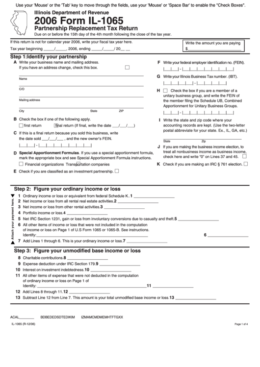 Fillable Form Il 1065 Partnership Replacement Tax Return 2006 
