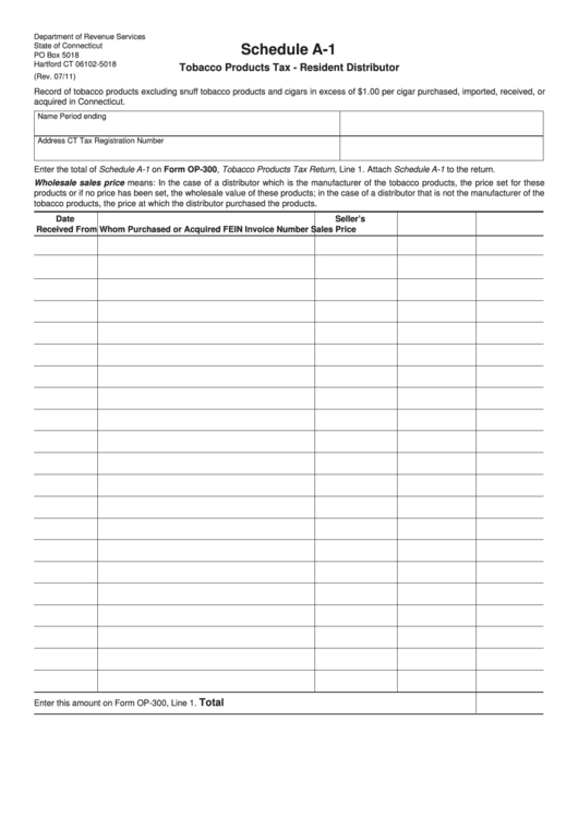 Fillable Schedule A-1 - Tobacco Products Tax - Resident Distributor Printable pdf