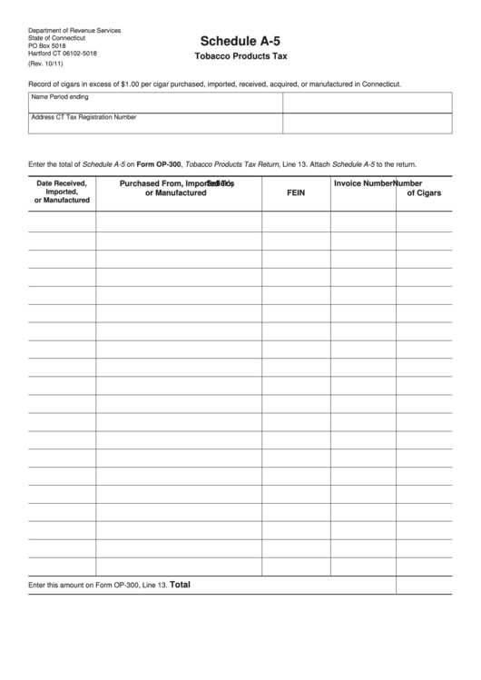 Fillable Schedule A-5 - Tobacco Products Tax Printable pdf