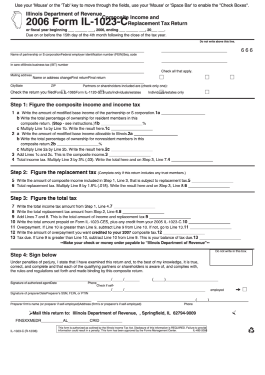Fillable Form Il-1023-C - Composite Income And Replacement Tax Return - 2006 Printable pdf
