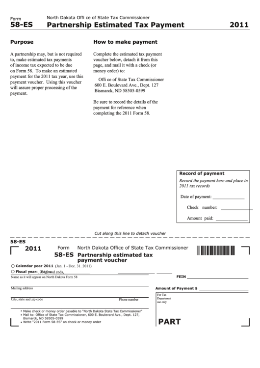 Fillable Form 58-Es - Partnership Estimated Tax Payment - 2011 Printable pdf