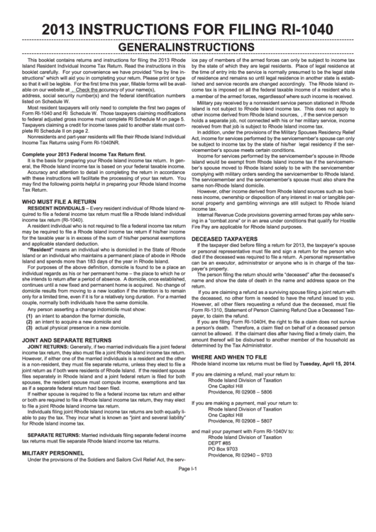 Form Ri-1040 - Rhode Island Tax Computation Worksheet - 2013 Printable pdf