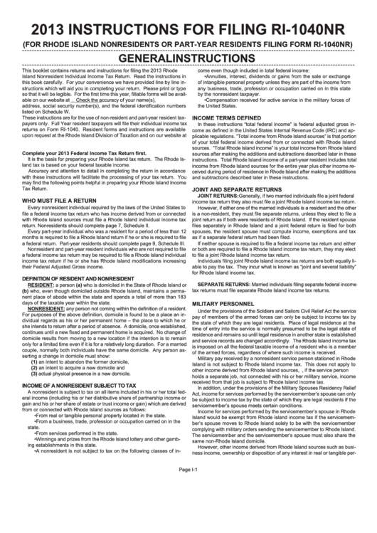 Form Ri-1040nr - Rhode Island Tax Computation Worksheet - 2013 Printable pdf