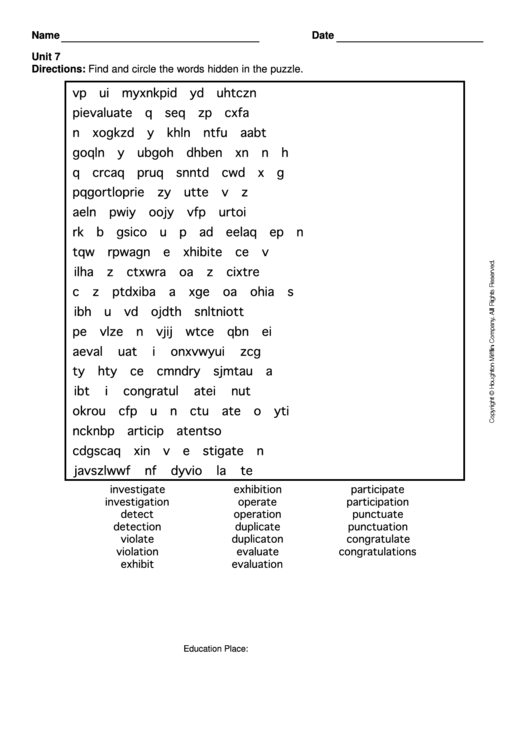 Level 7 Word Search Puzzle Printable pdf