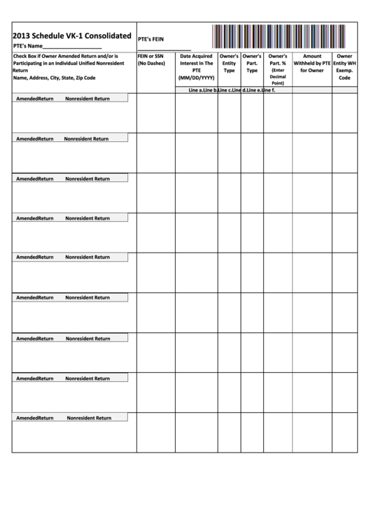 Fillable Schedule Vk-1 Consolidated - 2013 Printable pdf