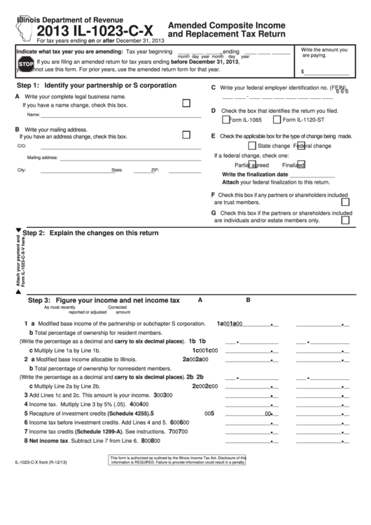 Fillable Form Il-1023-C-X - Amended Composite Income And Replacement Tax Return - 2013 Printable pdf