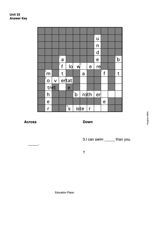 Level 2 Cross Word Puzzle Worksheet With Answers Printable pdf