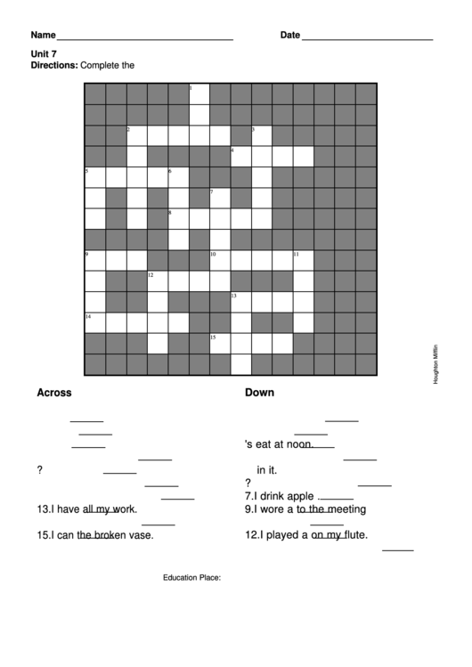 Level 4 Cross Word Puzzle Template Printable pdf
