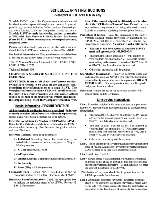 Instructions For Schedule K-1vt Printable pdf