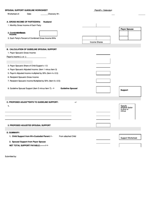 Spousal Support Guideline Worksheet Printable Pdf Download
