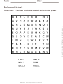 Endangered Animals Word Search Puzzle Worksheet